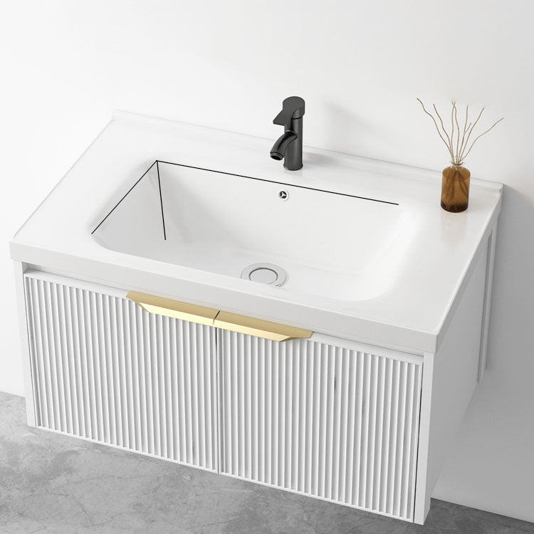 Rectangular White Vanity Single Sink Wall Mount 2 Doors Faucet Metal Frame Mirror Vanity Clearhalo 'Bathroom Remodel & Bathroom Fixtures' 'Bathroom Vanities' 'bathroom_vanities' 'Home Improvement' 'home_improvement' 'home_improvement_bathroom_vanities' 7174895