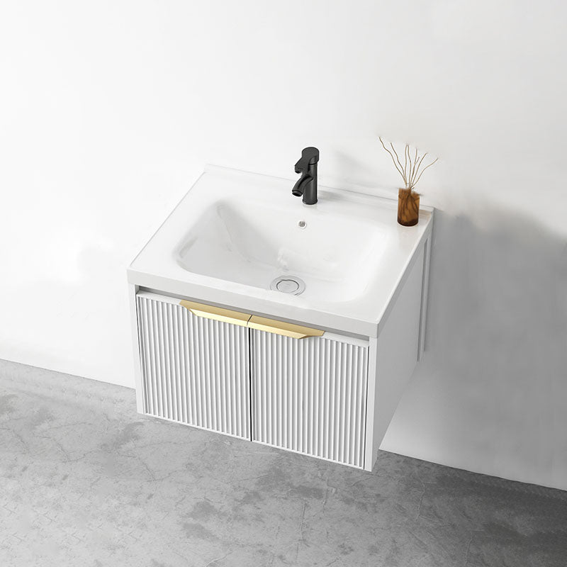 Rectangular White Vanity Single Sink Wall Mount 2 Doors Faucet Metal Frame Mirror Vanity Vanity & Faucet 24"L x 19"W x 16"H Clearhalo 'Bathroom Remodel & Bathroom Fixtures' 'Bathroom Vanities' 'bathroom_vanities' 'Home Improvement' 'home_improvement' 'home_improvement_bathroom_vanities' 7174896