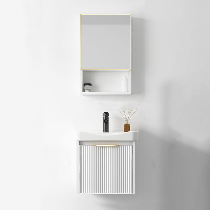 Rectangular White Vanity Single Sink Wall Mount 2 Doors Faucet Metal Frame Mirror Vanity Vanity & Faucet & Mirror Cabinet 20"L x 14"W x 16"H Clearhalo 'Bathroom Remodel & Bathroom Fixtures' 'Bathroom Vanities' 'bathroom_vanities' 'Home Improvement' 'home_improvement' 'home_improvement_bathroom_vanities' 7174910