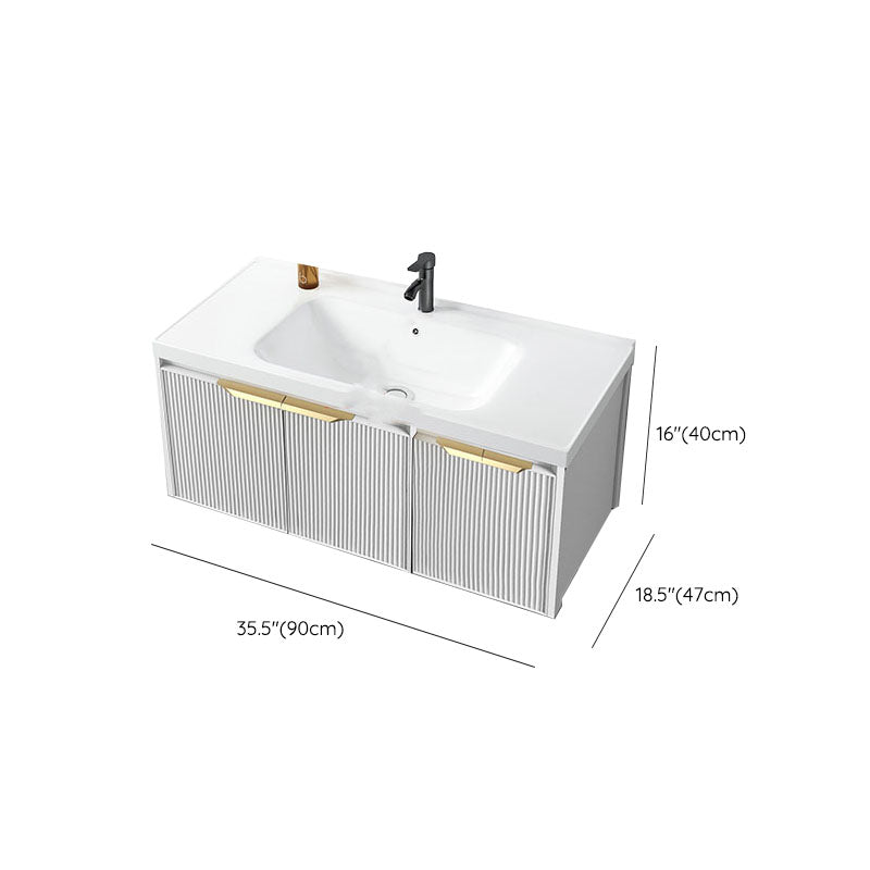 Rectangular White Vanity Single Sink Wall Mount 2 Doors Faucet Metal Frame Mirror Vanity Clearhalo 'Bathroom Remodel & Bathroom Fixtures' 'Bathroom Vanities' 'bathroom_vanities' 'Home Improvement' 'home_improvement' 'home_improvement_bathroom_vanities' 7174916