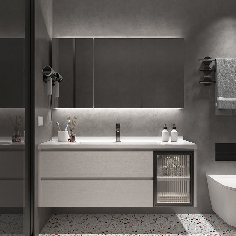 Rectangular Bathroom Vanity Single Sink White Wall-Mounted 2 Soft Close Drawers Vanity Vanity & Faucet & Smart Medicine Cabinet 48"L x 20"W x 19"H Clearhalo 'Bathroom Remodel & Bathroom Fixtures' 'Bathroom Vanities' 'bathroom_vanities' 'Home Improvement' 'home_improvement' 'home_improvement_bathroom_vanities' 7174936