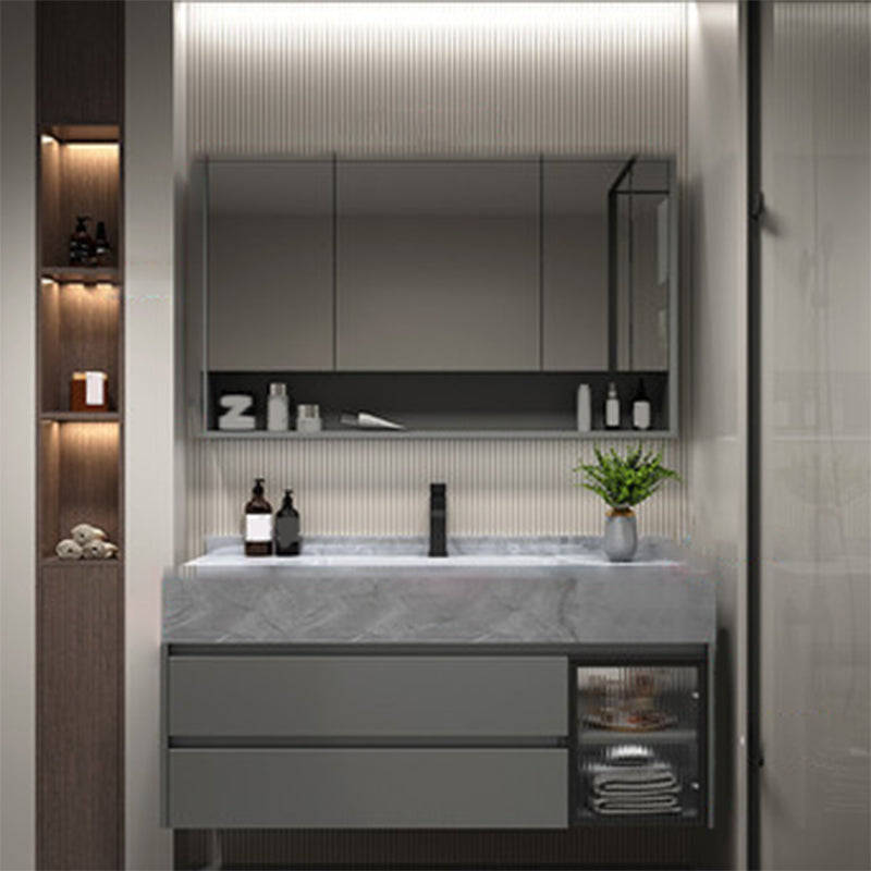 Wall Mounted Sink Vanity Solid Wood Bathroom Sink Vanity with Single Sink Vanity & Faucet & Mirror Cabinet Clearhalo 'Bathroom Remodel & Bathroom Fixtures' 'Bathroom Vanities' 'bathroom_vanities' 'Home Improvement' 'home_improvement' 'home_improvement_bathroom_vanities' 7175032