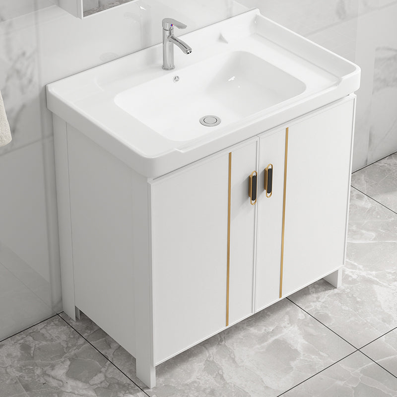 Vanity White Sink Ceramic Drawers Faucet Doors Vanity with Mirror Clearhalo 'Bathroom Remodel & Bathroom Fixtures' 'Bathroom Vanities' 'bathroom_vanities' 'Home Improvement' 'home_improvement' 'home_improvement_bathroom_vanities' 7175063