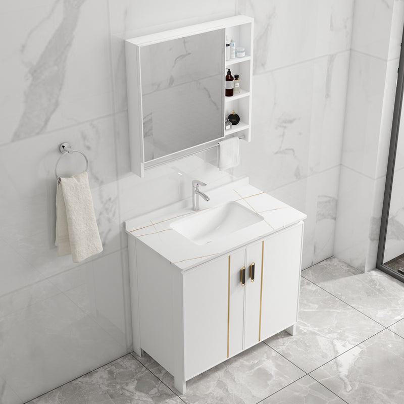 Vanity White Sink Ceramic Drawers Faucet Doors Vanity with Mirror Clearhalo 'Bathroom Remodel & Bathroom Fixtures' 'Bathroom Vanities' 'bathroom_vanities' 'Home Improvement' 'home_improvement' 'home_improvement_bathroom_vanities' 7175066