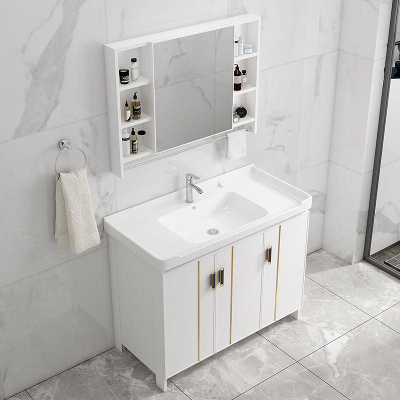Vanity White Sink Ceramic Drawers Faucet Doors Vanity with Mirror Clearhalo 'Bathroom Remodel & Bathroom Fixtures' 'Bathroom Vanities' 'bathroom_vanities' 'Home Improvement' 'home_improvement' 'home_improvement_bathroom_vanities' 7175067