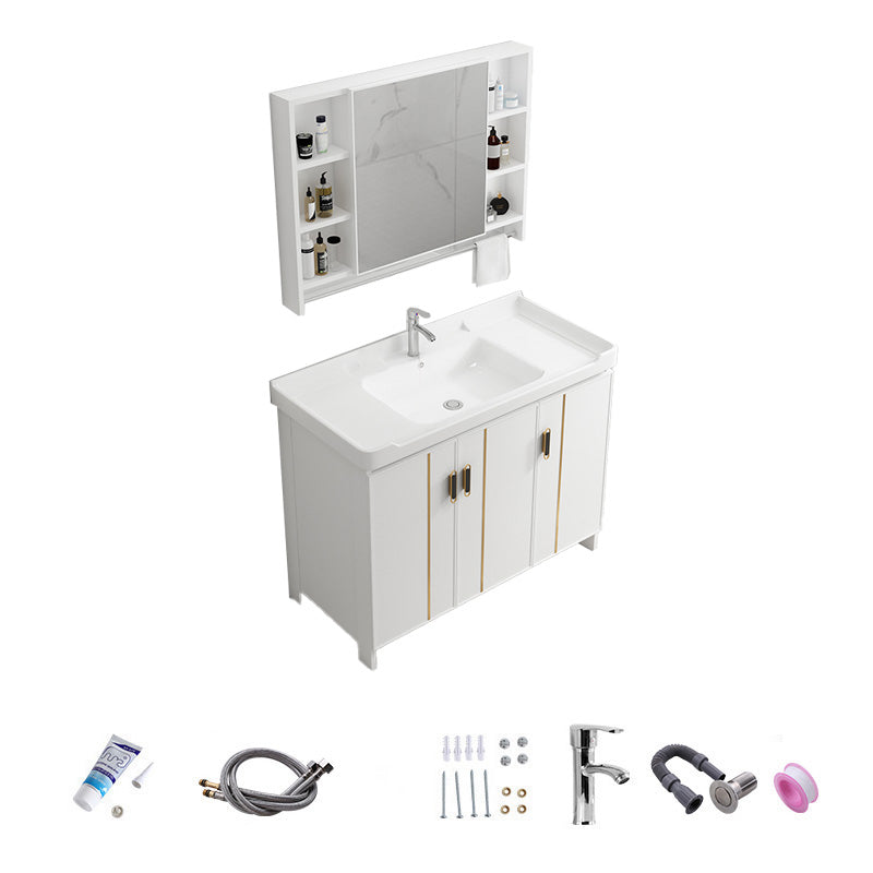Vanity White Sink Ceramic Drawers Faucet Doors Vanity with Mirror Vanity & Faucet & Mirror Cabinet 39"L x 19"W x 32"H Towel Bar Included Clearhalo 'Bathroom Remodel & Bathroom Fixtures' 'Bathroom Vanities' 'bathroom_vanities' 'Home Improvement' 'home_improvement' 'home_improvement_bathroom_vanities' 7175068