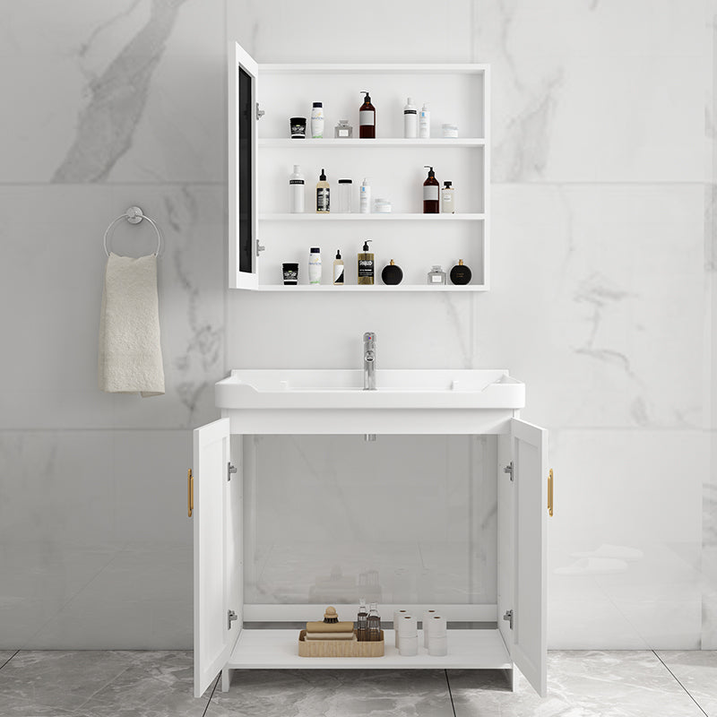 Vanity White Sink Ceramic Drawers Faucet Doors Vanity with Mirror Clearhalo 'Bathroom Remodel & Bathroom Fixtures' 'Bathroom Vanities' 'bathroom_vanities' 'Home Improvement' 'home_improvement' 'home_improvement_bathroom_vanities' 7175069