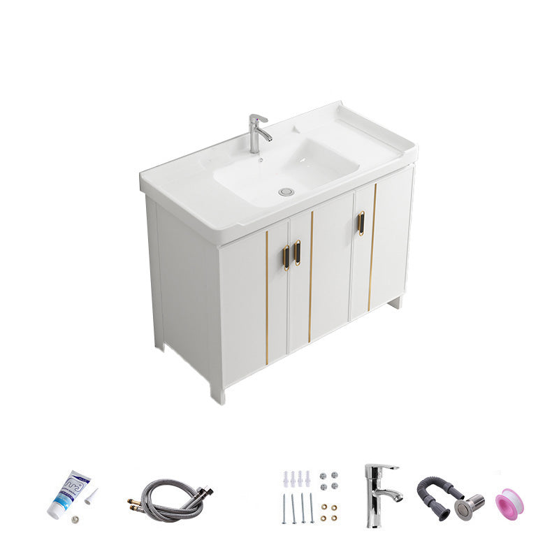 Vanity White Sink Ceramic Drawers Faucet Doors Vanity with Mirror Vanity & Faucet 35"L x 19"W x 32"H Towel Bar Not Included Clearhalo 'Bathroom Remodel & Bathroom Fixtures' 'Bathroom Vanities' 'bathroom_vanities' 'Home Improvement' 'home_improvement' 'home_improvement_bathroom_vanities' 7175077