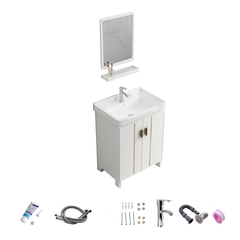 Vanity White Sink Ceramic Drawers Faucet Doors Vanity with Mirror Vanity & Faucet & Mirrors 24"L x 16"W x 32"H Towel Bar Not Included Clearhalo 'Bathroom Remodel & Bathroom Fixtures' 'Bathroom Vanities' 'bathroom_vanities' 'Home Improvement' 'home_improvement' 'home_improvement_bathroom_vanities' 7175082