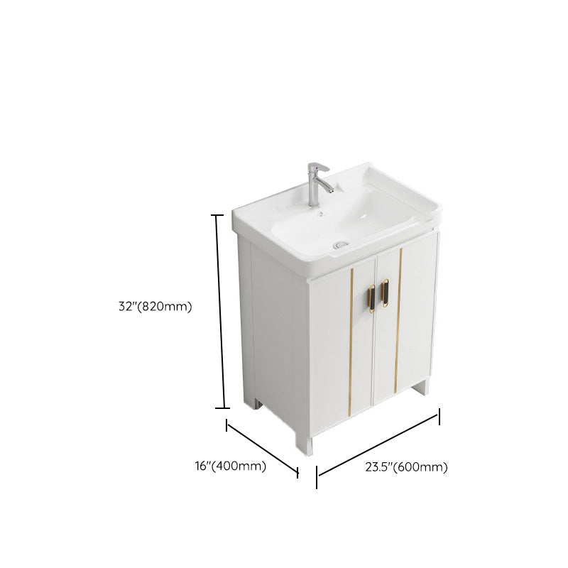 Vanity White Sink Ceramic Drawers Faucet Doors Vanity with Mirror Clearhalo 'Bathroom Remodel & Bathroom Fixtures' 'Bathroom Vanities' 'bathroom_vanities' 'Home Improvement' 'home_improvement' 'home_improvement_bathroom_vanities' 7175093