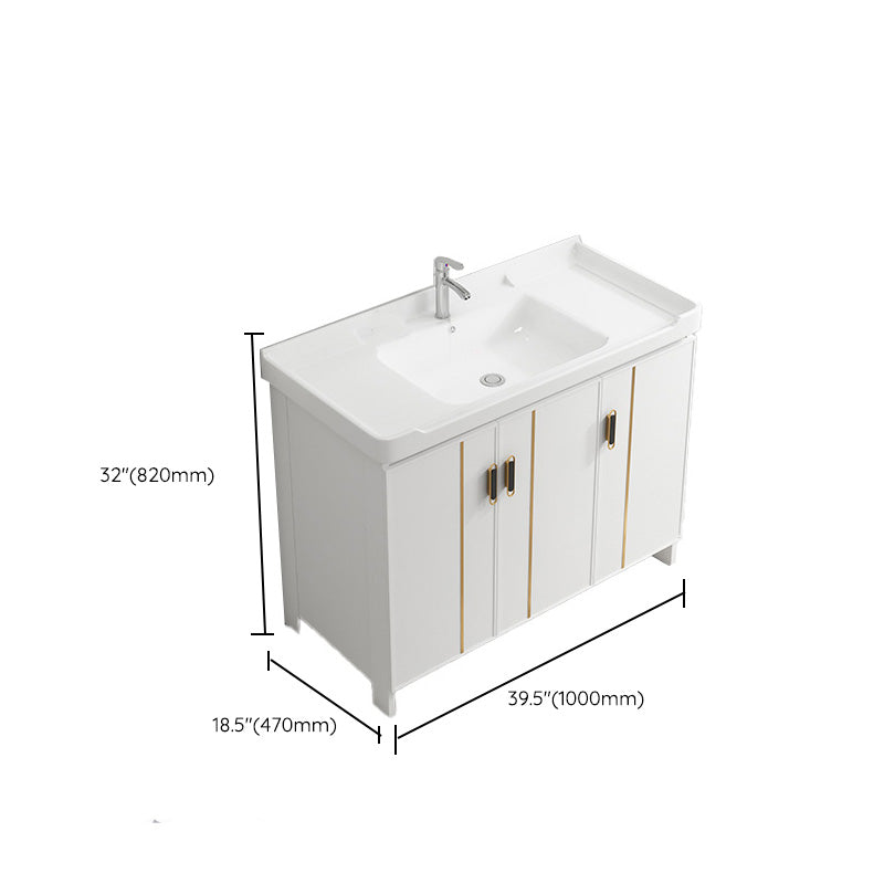 Vanity White Sink Ceramic Drawers Faucet Doors Vanity with Mirror Clearhalo 'Bathroom Remodel & Bathroom Fixtures' 'Bathroom Vanities' 'bathroom_vanities' 'Home Improvement' 'home_improvement' 'home_improvement_bathroom_vanities' 7175098
