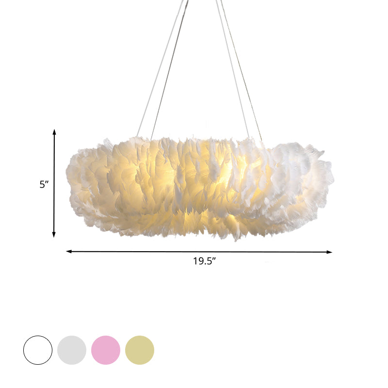 Loop Bedroom Ceiling Chandelier Fabric 3/6-Light Modernism Feather Suspended Pendant Lamp in White/Grey/Pink Clearhalo 'Ceiling Lights' 'Chandeliers' 'Modern Chandeliers' 'Modern' Lighting' 717584