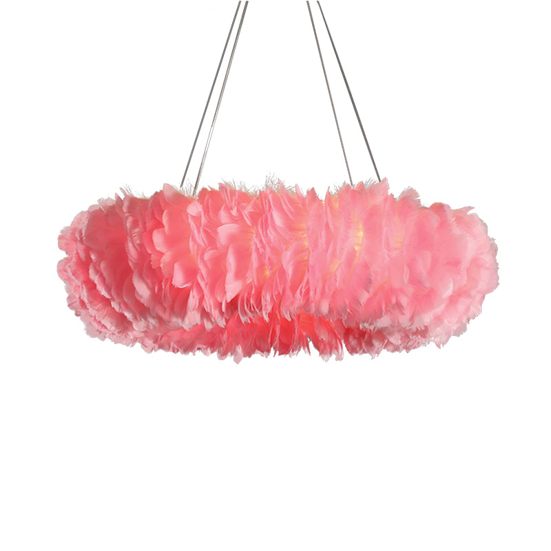 Loop Bedroom Ceiling Chandelier Fabric 3/6-Light Modernism Feather Suspended Pendant Lamp in White/Grey/Pink Clearhalo 'Ceiling Lights' 'Chandeliers' 'Modern Chandeliers' 'Modern' Lighting' 717590