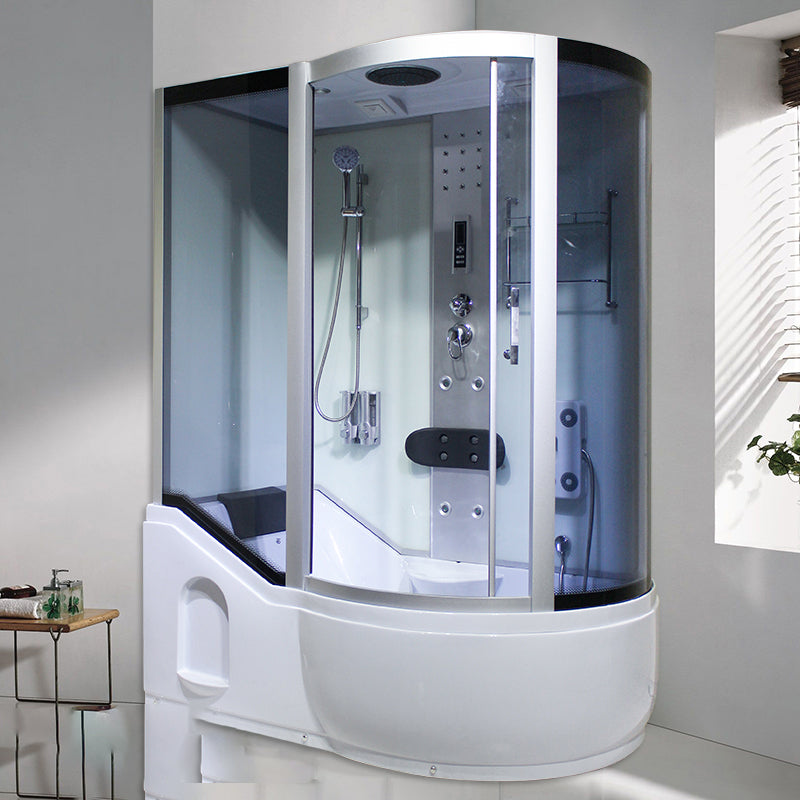 Tempered Glass Shower Stall Corner Shower Stall with Towel Bar 55"L x 33"W x 85"H Left White Clearhalo 'Bathroom Remodel & Bathroom Fixtures' 'Home Improvement' 'home_improvement' 'home_improvement_shower_stalls_enclosures' 'Shower Stalls & Enclosures' 'shower_stalls_enclosures' 'Showers & Bathtubs' 7176121