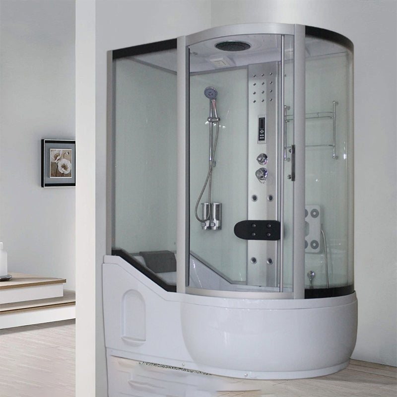 Tempered Glass Shower Stall Corner Shower Stall with Towel Bar Left Silver Clearhalo 'Bathroom Remodel & Bathroom Fixtures' 'Home Improvement' 'home_improvement' 'home_improvement_shower_stalls_enclosures' 'Shower Stalls & Enclosures' 'shower_stalls_enclosures' 'Showers & Bathtubs' 7176124