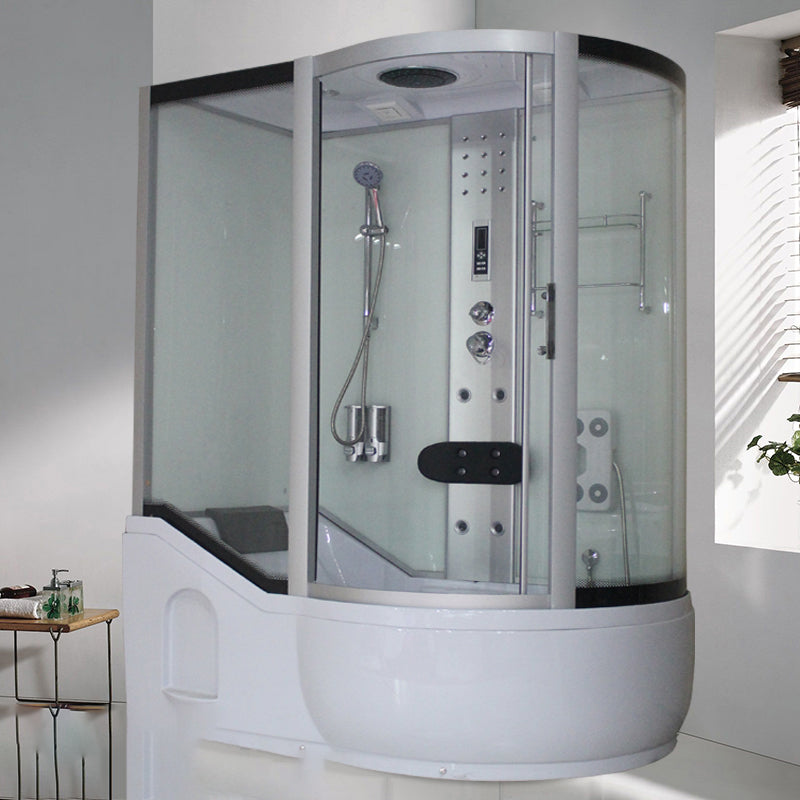 Tempered Glass Shower Stall Corner Shower Stall with Towel Bar 67"L x 35"W x 85"H Left Silver Clearhalo 'Bathroom Remodel & Bathroom Fixtures' 'Home Improvement' 'home_improvement' 'home_improvement_shower_stalls_enclosures' 'Shower Stalls & Enclosures' 'shower_stalls_enclosures' 'Showers & Bathtubs' 7176126