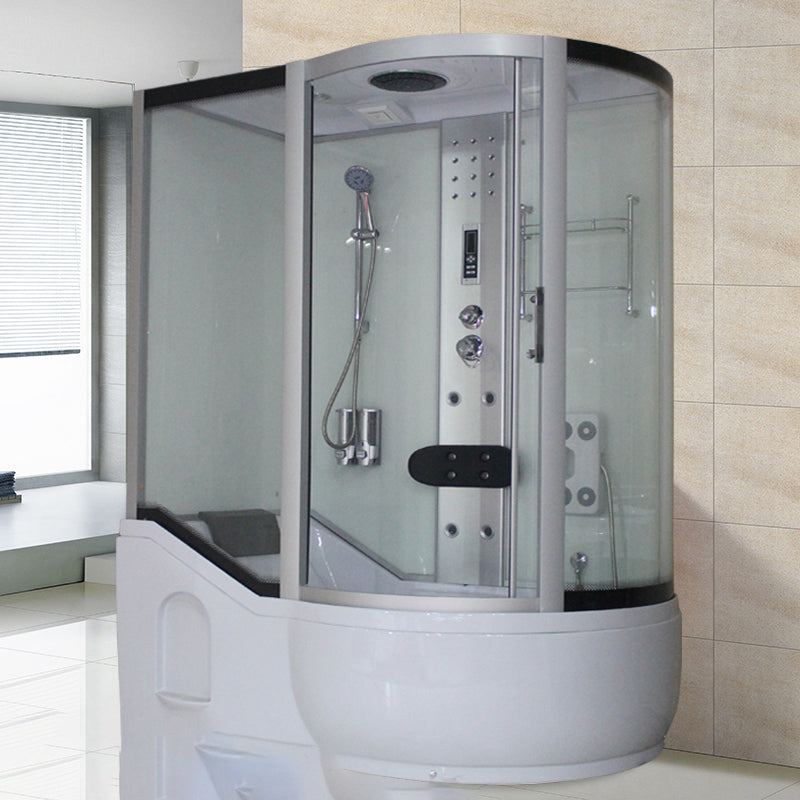 Tempered Glass Shower Stall Corner Shower Stall with Towel Bar 63"L x 35"W x 85"H Left Silver Clearhalo 'Bathroom Remodel & Bathroom Fixtures' 'Home Improvement' 'home_improvement' 'home_improvement_shower_stalls_enclosures' 'Shower Stalls & Enclosures' 'shower_stalls_enclosures' 'Showers & Bathtubs' 7176128