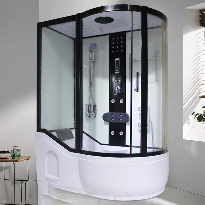 Tempered Glass Shower Stall Corner Shower Stall with Towel Bar Left Black White Clearhalo 'Bathroom Remodel & Bathroom Fixtures' 'Home Improvement' 'home_improvement' 'home_improvement_shower_stalls_enclosures' 'Shower Stalls & Enclosures' 'shower_stalls_enclosures' 'Showers & Bathtubs' 7176132