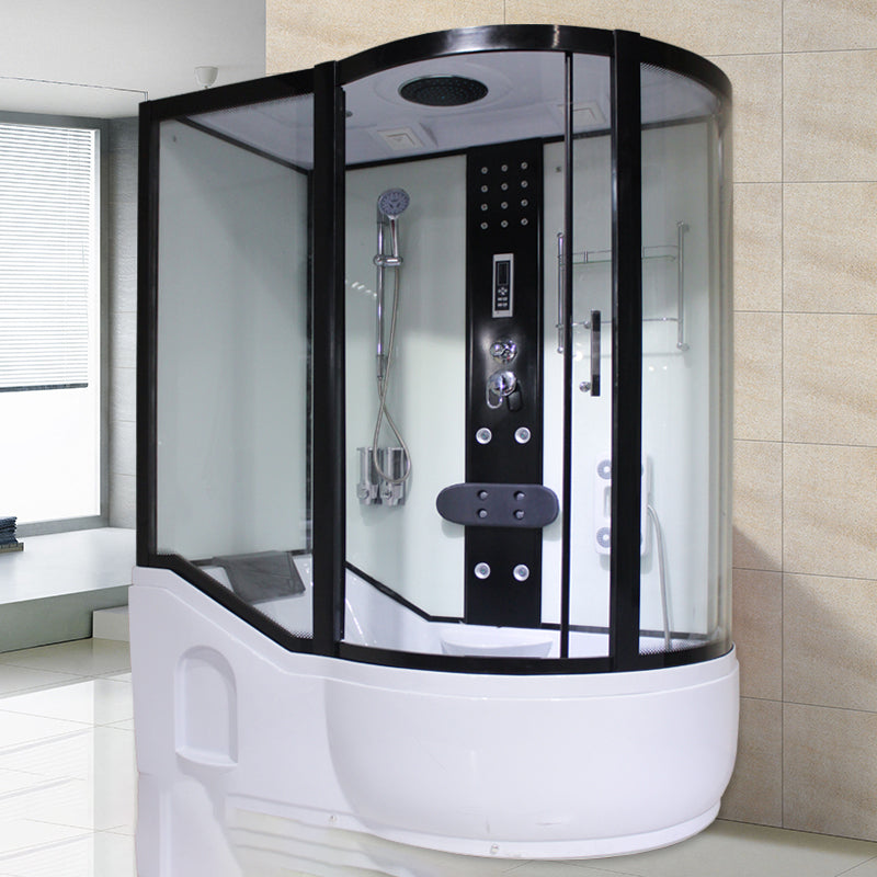 Tempered Glass Shower Stall Corner Shower Stall with Towel Bar 63"L x 35"W x 85"H Left Black White Clearhalo 'Bathroom Remodel & Bathroom Fixtures' 'Home Improvement' 'home_improvement' 'home_improvement_shower_stalls_enclosures' 'Shower Stalls & Enclosures' 'shower_stalls_enclosures' 'Showers & Bathtubs' 7176136