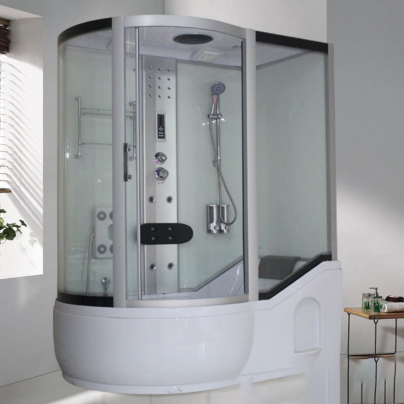 Tempered Glass Shower Stall Corner Shower Stall with Towel Bar 67"L x 35"W x 85"H Right Silver Clearhalo 'Bathroom Remodel & Bathroom Fixtures' 'Home Improvement' 'home_improvement' 'home_improvement_shower_stalls_enclosures' 'Shower Stalls & Enclosures' 'shower_stalls_enclosures' 'Showers & Bathtubs' 7176141