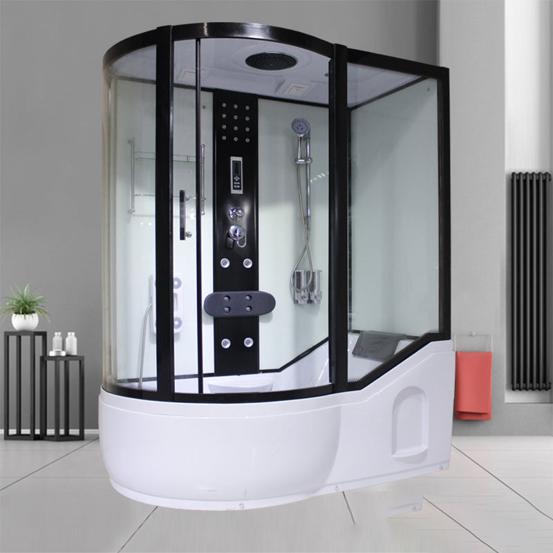 Tempered Glass Shower Stall Corner Shower Stall with Towel Bar 59"L x 35"W x 85"H Right Black White Clearhalo 'Bathroom Remodel & Bathroom Fixtures' 'Home Improvement' 'home_improvement' 'home_improvement_shower_stalls_enclosures' 'Shower Stalls & Enclosures' 'shower_stalls_enclosures' 'Showers & Bathtubs' 7176143