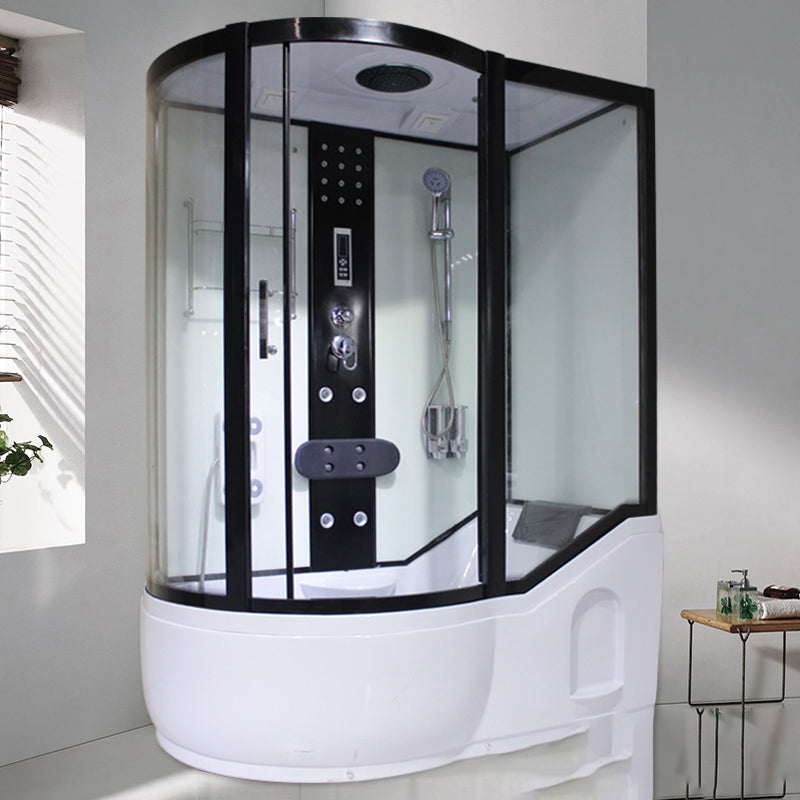 Tempered Glass Shower Stall Corner Shower Stall with Towel Bar Right Black White Clearhalo 'Bathroom Remodel & Bathroom Fixtures' 'Home Improvement' 'home_improvement' 'home_improvement_shower_stalls_enclosures' 'Shower Stalls & Enclosures' 'shower_stalls_enclosures' 'Showers & Bathtubs' 7176144