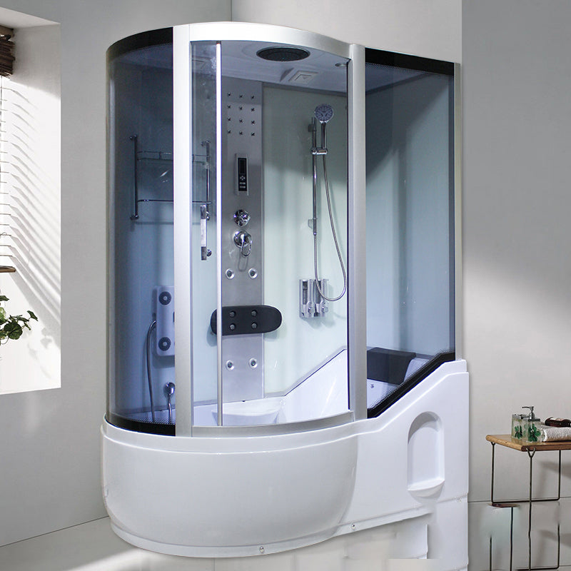 Tempered Glass Shower Stall Corner Shower Stall with Towel Bar 55"L x 33"W x 85"H Right White Clearhalo 'Bathroom Remodel & Bathroom Fixtures' 'Home Improvement' 'home_improvement' 'home_improvement_shower_stalls_enclosures' 'Shower Stalls & Enclosures' 'shower_stalls_enclosures' 'Showers & Bathtubs' 7176148