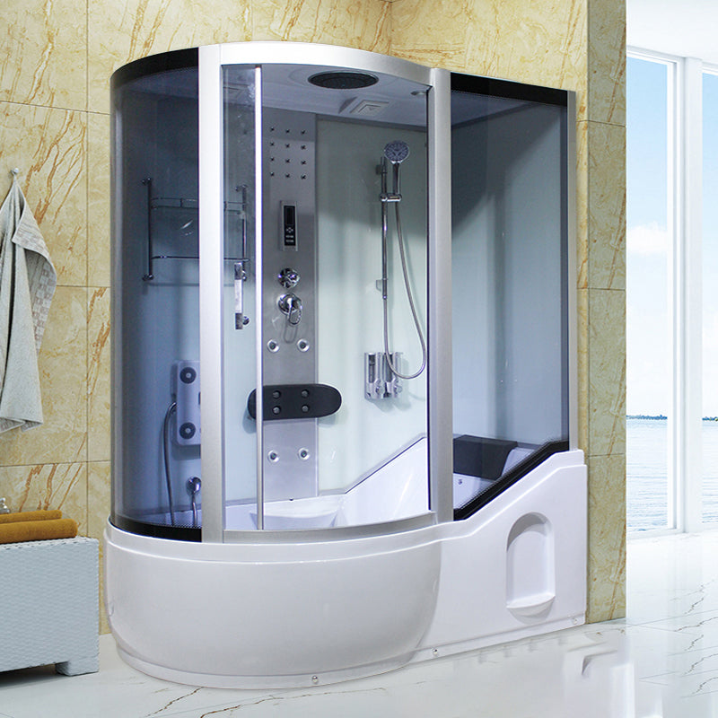 Tempered Glass Shower Stall Corner Shower Stall with Towel Bar 63"L x 35"W x 85"H Right White Clearhalo 'Bathroom Remodel & Bathroom Fixtures' 'Home Improvement' 'home_improvement' 'home_improvement_shower_stalls_enclosures' 'Shower Stalls & Enclosures' 'shower_stalls_enclosures' 'Showers & Bathtubs' 7176150