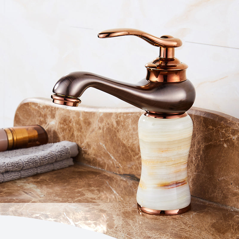 Luxury Vessel Sink Faucet Lever Handle Circular Vessel Sink Bathroom Faucet Yellow White Arc Clearhalo 'Bathroom Remodel & Bathroom Fixtures' 'Bathroom Sink Faucets' 'Bathroom Sinks & Faucet Components' 'bathroom_sink_faucets' 'Home Improvement' 'home_improvement' 'home_improvement_bathroom_sink_faucets' 7182278