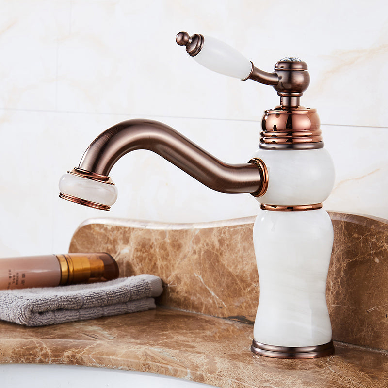 Luxury Vessel Sink Faucet Lever Handle Circular Vessel Sink Bathroom Faucet White Column Clearhalo 'Bathroom Remodel & Bathroom Fixtures' 'Bathroom Sink Faucets' 'Bathroom Sinks & Faucet Components' 'bathroom_sink_faucets' 'Home Improvement' 'home_improvement' 'home_improvement_bathroom_sink_faucets' 7182279