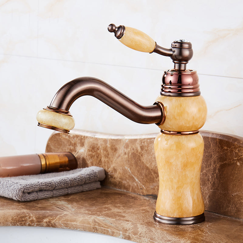 Luxury Vessel Sink Faucet Lever Handle Circular Vessel Sink Bathroom Faucet Yellow Column Clearhalo 'Bathroom Remodel & Bathroom Fixtures' 'Bathroom Sink Faucets' 'Bathroom Sinks & Faucet Components' 'bathroom_sink_faucets' 'Home Improvement' 'home_improvement' 'home_improvement_bathroom_sink_faucets' 7182282