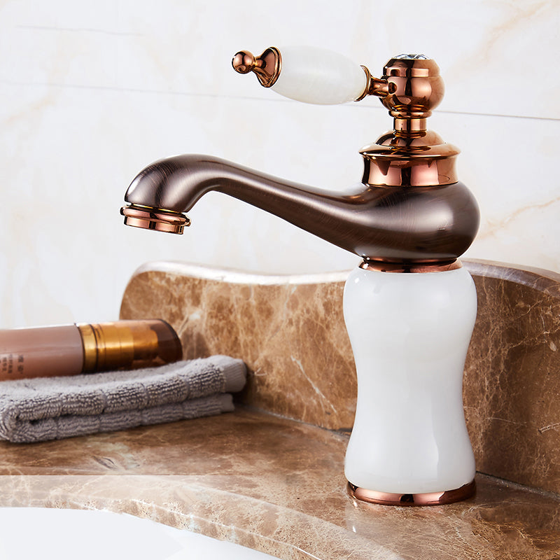 Luxury Vessel Sink Faucet Lever Handle Circular Vessel Sink Bathroom Faucet White Elbow Outlet Clearhalo 'Bathroom Remodel & Bathroom Fixtures' 'Bathroom Sink Faucets' 'Bathroom Sinks & Faucet Components' 'bathroom_sink_faucets' 'Home Improvement' 'home_improvement' 'home_improvement_bathroom_sink_faucets' 7182287