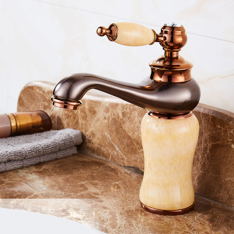 Luxury Vessel Sink Faucet Lever Handle Circular Vessel Sink Bathroom Faucet Yellow Elbow Outlet Clearhalo 'Bathroom Remodel & Bathroom Fixtures' 'Bathroom Sink Faucets' 'Bathroom Sinks & Faucet Components' 'bathroom_sink_faucets' 'Home Improvement' 'home_improvement' 'home_improvement_bathroom_sink_faucets' 7182288