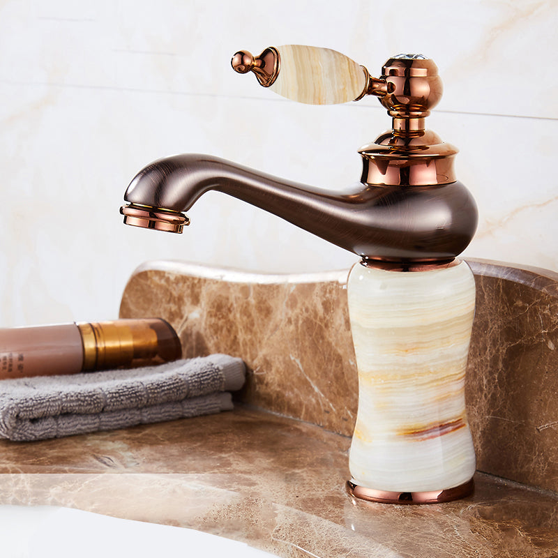 Luxury Vessel Sink Faucet Lever Handle Circular Vessel Sink Bathroom Faucet Yellow White Elbow Outlet Clearhalo 'Bathroom Remodel & Bathroom Fixtures' 'Bathroom Sink Faucets' 'Bathroom Sinks & Faucet Components' 'bathroom_sink_faucets' 'Home Improvement' 'home_improvement' 'home_improvement_bathroom_sink_faucets' 7182291