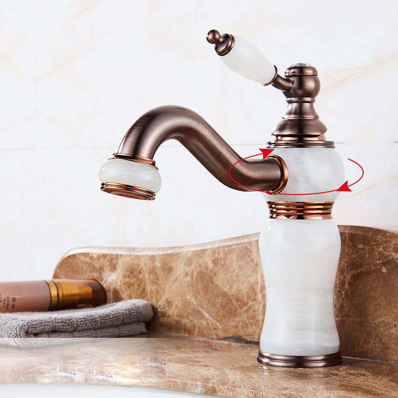 Luxury Vessel Sink Faucet Lever Handle Circular Vessel Sink Bathroom Faucet White Swivel Faucet Clearhalo 'Bathroom Remodel & Bathroom Fixtures' 'Bathroom Sink Faucets' 'Bathroom Sinks & Faucet Components' 'bathroom_sink_faucets' 'Home Improvement' 'home_improvement' 'home_improvement_bathroom_sink_faucets' 7182292