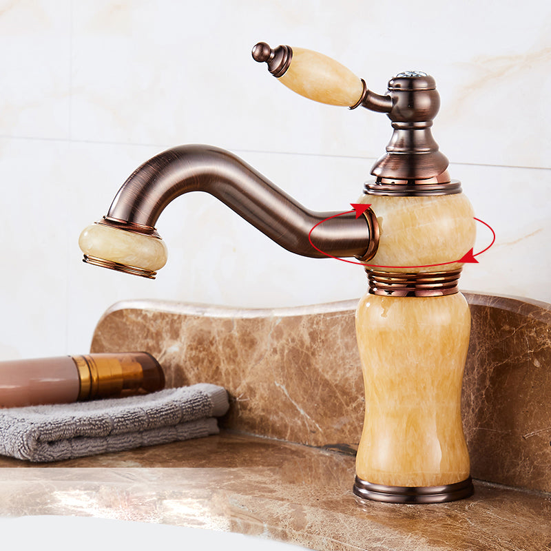 Luxury Vessel Sink Faucet Lever Handle Circular Vessel Sink Bathroom Faucet Yellow Swivel Faucet Clearhalo 'Bathroom Remodel & Bathroom Fixtures' 'Bathroom Sink Faucets' 'Bathroom Sinks & Faucet Components' 'bathroom_sink_faucets' 'Home Improvement' 'home_improvement' 'home_improvement_bathroom_sink_faucets' 7182293