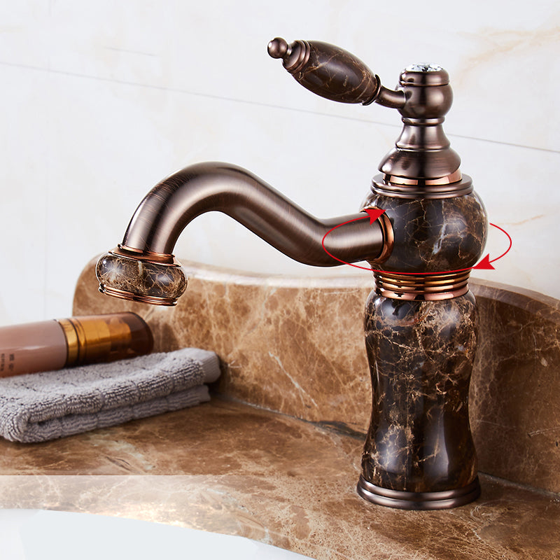 Luxury Vessel Sink Faucet Lever Handle Circular Vessel Sink Bathroom Faucet Coffee Swivel Faucet Clearhalo 'Bathroom Remodel & Bathroom Fixtures' 'Bathroom Sink Faucets' 'Bathroom Sinks & Faucet Components' 'bathroom_sink_faucets' 'Home Improvement' 'home_improvement' 'home_improvement_bathroom_sink_faucets' 7182295