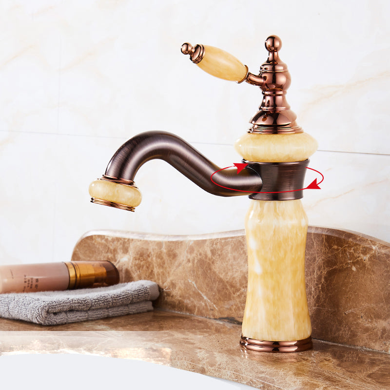 Luxury Vessel Sink Faucet Lever Handle Circular Vessel Sink Bathroom Faucet Yellow Round Swivel Faucet Clearhalo 'Bathroom Remodel & Bathroom Fixtures' 'Bathroom Sink Faucets' 'Bathroom Sinks & Faucet Components' 'bathroom_sink_faucets' 'Home Improvement' 'home_improvement' 'home_improvement_bathroom_sink_faucets' 7182296