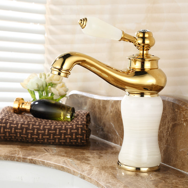 Classic Bathroom Vessel Faucet Lever Handle Circular Vessel Faucet Weiß Arc Clearhalo 'Bathroom Remodel & Bathroom Fixtures' 'Bathroom Sink Faucets' 'Bathroom Sinks & Faucet Components' 'bathroom_sink_faucets' 'Home Improvement' 'home_improvement' 'home_improvement_bathroom_sink_faucets' 7182305
