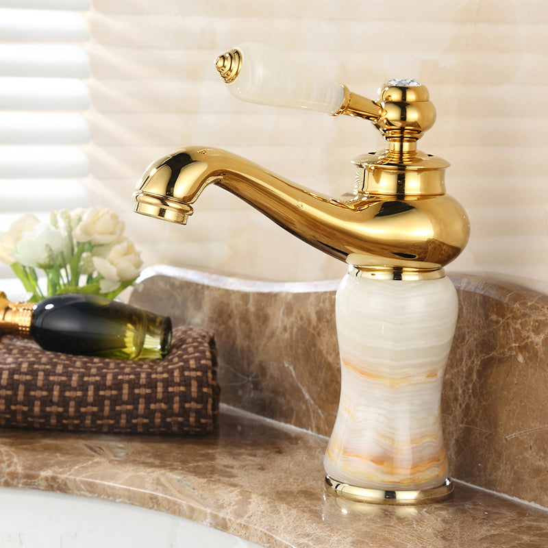 Classic Bathroom Vessel Faucet Lever Handle Circular Vessel Faucet Gelb-Weiß Arc Clearhalo 'Bathroom Remodel & Bathroom Fixtures' 'Bathroom Sink Faucets' 'Bathroom Sinks & Faucet Components' 'bathroom_sink_faucets' 'Home Improvement' 'home_improvement' 'home_improvement_bathroom_sink_faucets' 7182315