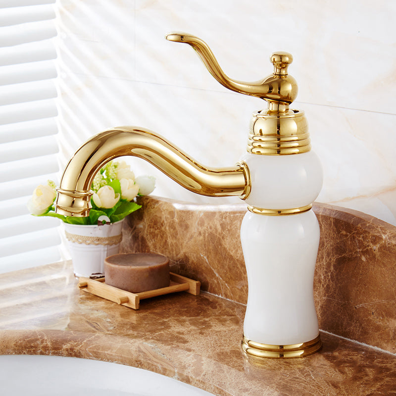 Classic Bathroom Vessel Faucet Lever Handle Circular Vessel Faucet Weiß Bottle Clearhalo 'Bathroom Remodel & Bathroom Fixtures' 'Bathroom Sink Faucets' 'Bathroom Sinks & Faucet Components' 'bathroom_sink_faucets' 'Home Improvement' 'home_improvement' 'home_improvement_bathroom_sink_faucets' 7182317