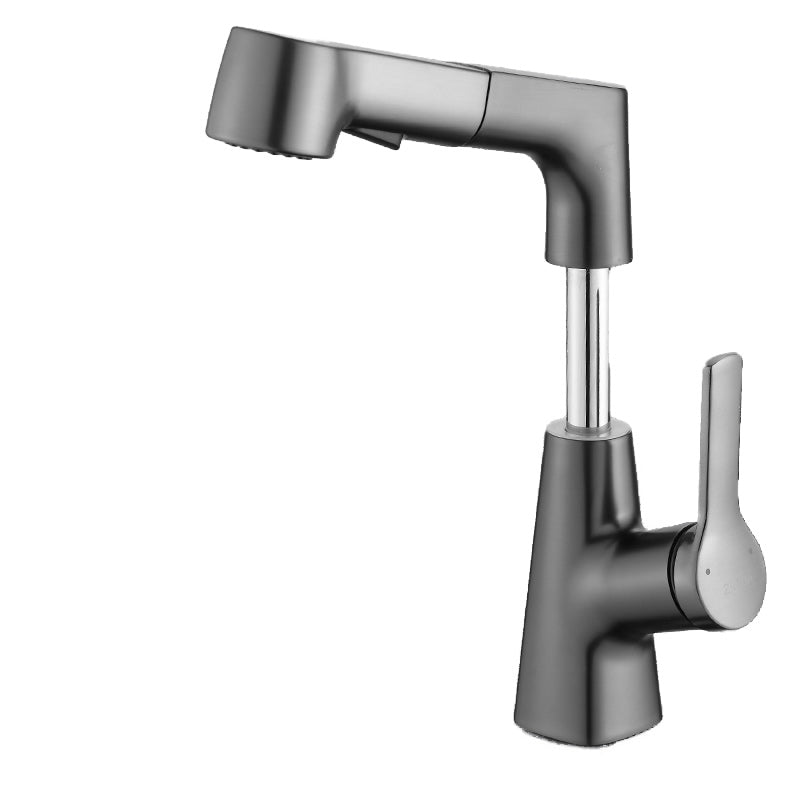 Swivel Spout Sink Faucet Brass Bathroom Low Arc Lifting Faucet Gun Grey Clearhalo 'Bathroom Remodel & Bathroom Fixtures' 'Bathroom Sink Faucets' 'Bathroom Sinks & Faucet Components' 'bathroom_sink_faucets' 'Home Improvement' 'home_improvement' 'home_improvement_bathroom_sink_faucets' 7182440
