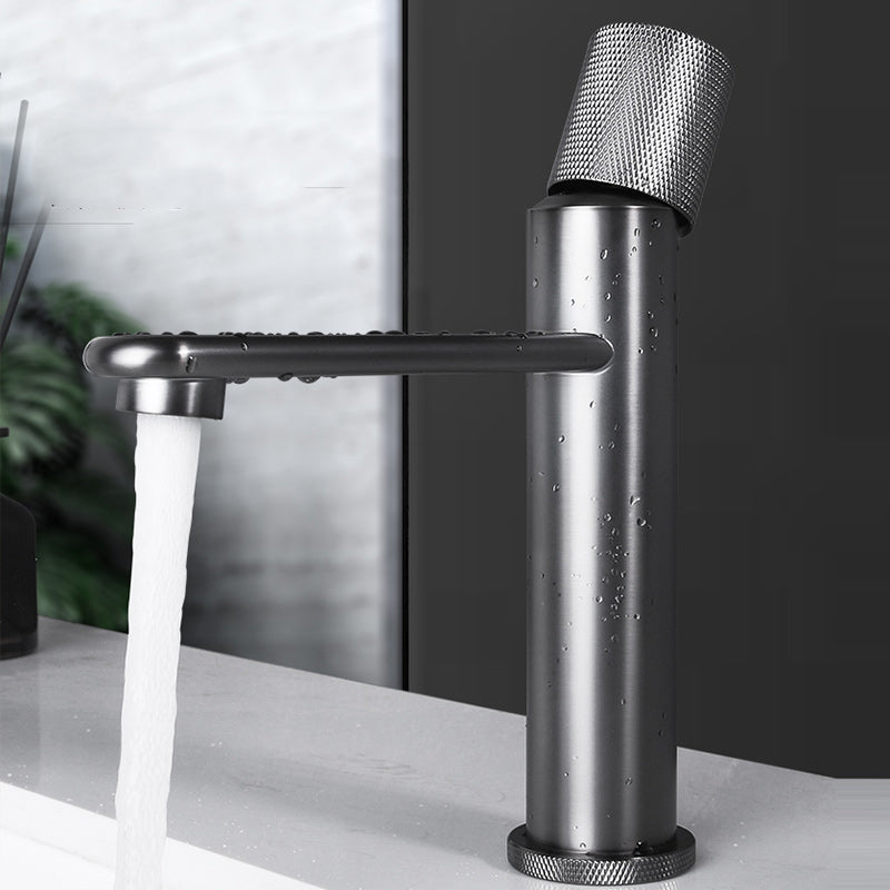 Knob Handle Square Faucet Brass Deck Mounted Bathroom Sink Faucet Dark Gray Low Style Clearhalo 'Bathroom Remodel & Bathroom Fixtures' 'Bathroom Sink Faucets' 'Bathroom Sinks & Faucet Components' 'bathroom_sink_faucets' 'Home Improvement' 'home_improvement' 'home_improvement_bathroom_sink_faucets' 7182449