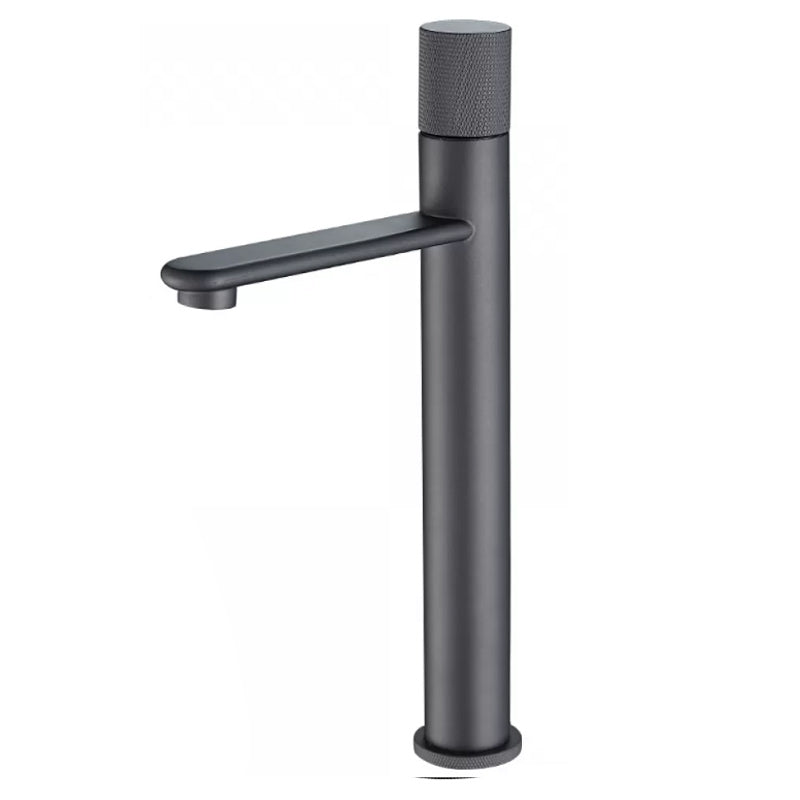 Knob Handle Square Faucet Brass Deck Mounted Bathroom Sink Faucet Dark Gray High Style Clearhalo 'Bathroom Remodel & Bathroom Fixtures' 'Bathroom Sink Faucets' 'Bathroom Sinks & Faucet Components' 'bathroom_sink_faucets' 'Home Improvement' 'home_improvement' 'home_improvement_bathroom_sink_faucets' 7182451