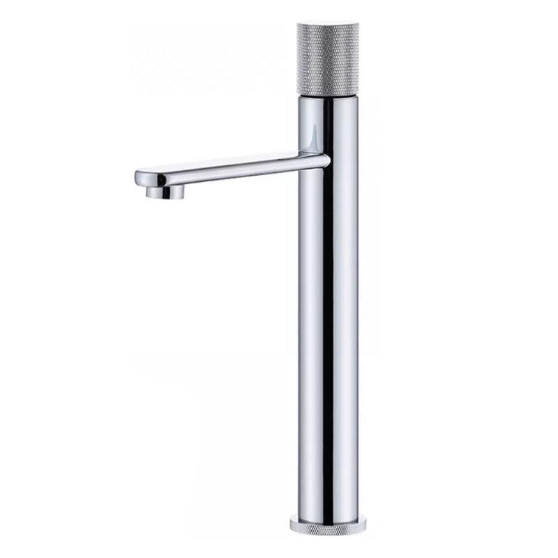 Knob Handle Square Faucet Brass Deck Mounted Bathroom Sink Faucet Silver High Style Clearhalo 'Bathroom Remodel & Bathroom Fixtures' 'Bathroom Sink Faucets' 'Bathroom Sinks & Faucet Components' 'bathroom_sink_faucets' 'Home Improvement' 'home_improvement' 'home_improvement_bathroom_sink_faucets' 7182453