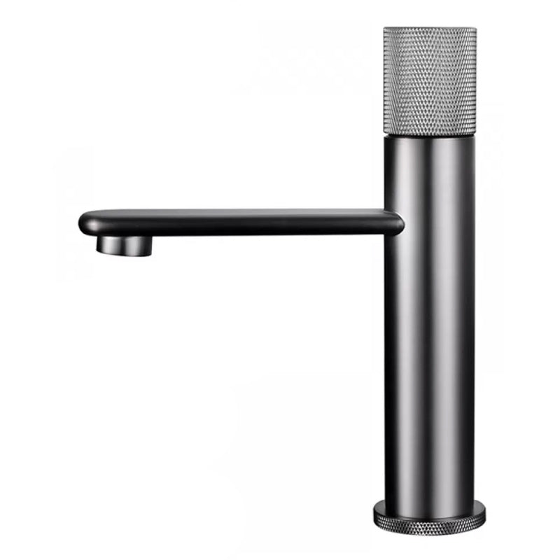 Knob Handle Square Faucet Brass Deck Mounted Bathroom Sink Faucet Gun Grey Low Style Clearhalo 'Bathroom Remodel & Bathroom Fixtures' 'Bathroom Sink Faucets' 'Bathroom Sinks & Faucet Components' 'bathroom_sink_faucets' 'Home Improvement' 'home_improvement' 'home_improvement_bathroom_sink_faucets' 7182462