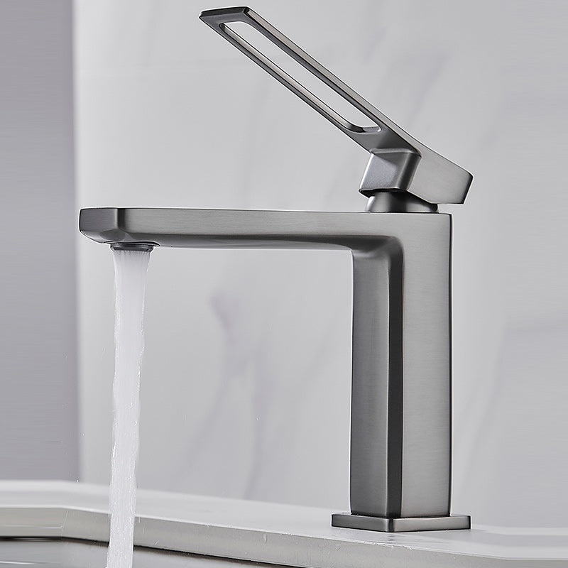 Modern Knob Handle Square Faucet Brass Deck Mounted Bathroom Sink Faucet Clearhalo 'Bathroom Remodel & Bathroom Fixtures' 'Bathroom Sink Faucets' 'Bathroom Sinks & Faucet Components' 'bathroom_sink_faucets' 'Home Improvement' 'home_improvement' 'home_improvement_bathroom_sink_faucets' 7182467