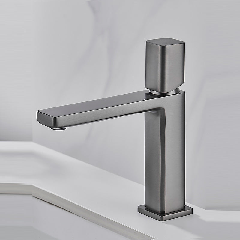 Modern Knob Handle Square Faucet Brass Deck Mounted Bathroom Sink Faucet Clearhalo 'Bathroom Remodel & Bathroom Fixtures' 'Bathroom Sink Faucets' 'Bathroom Sinks & Faucet Components' 'bathroom_sink_faucets' 'Home Improvement' 'home_improvement' 'home_improvement_bathroom_sink_faucets' 7182469