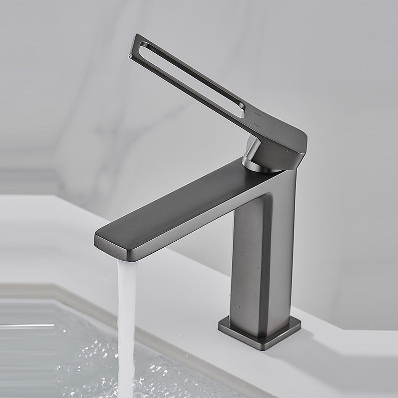 Modern Knob Handle Square Faucet Brass Deck Mounted Bathroom Sink Faucet Clearhalo 'Bathroom Remodel & Bathroom Fixtures' 'Bathroom Sink Faucets' 'Bathroom Sinks & Faucet Components' 'bathroom_sink_faucets' 'Home Improvement' 'home_improvement' 'home_improvement_bathroom_sink_faucets' 7182472