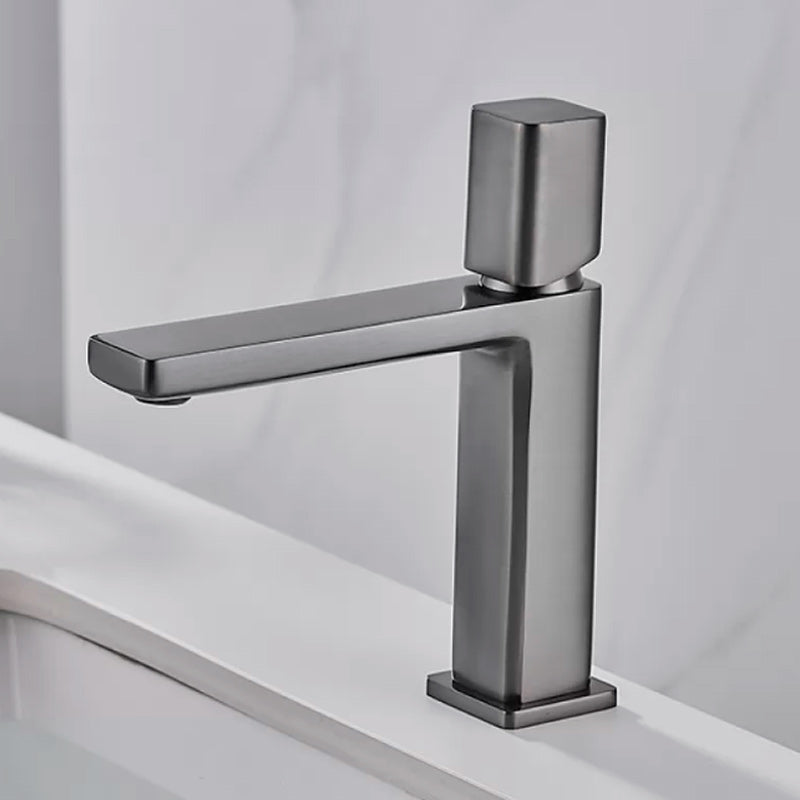 Modern Knob Handle Square Faucet Brass Deck Mounted Bathroom Sink Faucet Gun Grey Knobs Clearhalo 'Bathroom Remodel & Bathroom Fixtures' 'Bathroom Sink Faucets' 'Bathroom Sinks & Faucet Components' 'bathroom_sink_faucets' 'Home Improvement' 'home_improvement' 'home_improvement_bathroom_sink_faucets' 7182473